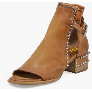 FSJ Brown Rivets Peep Open Toe Cut Out Buckle Stacked Block Low Heel Ankle Boot